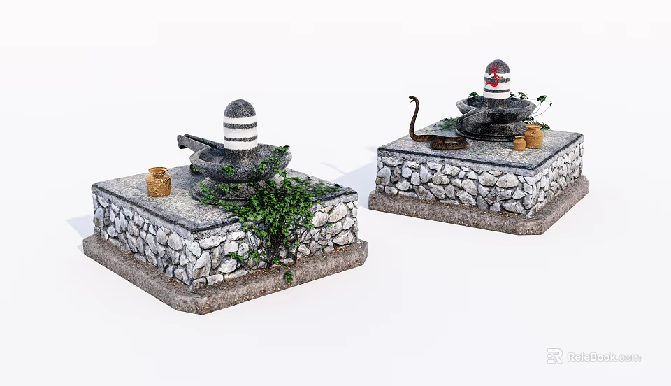 Garden Ornaments With Stone Pedestal Ivy Vines Dome Structure And Snake Decoration 3d model 