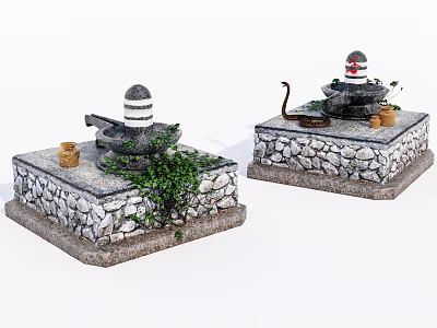 Garden Ornaments With Stone Pedestal Ivy Vines Dome Structure And Snake Decoration 3d model