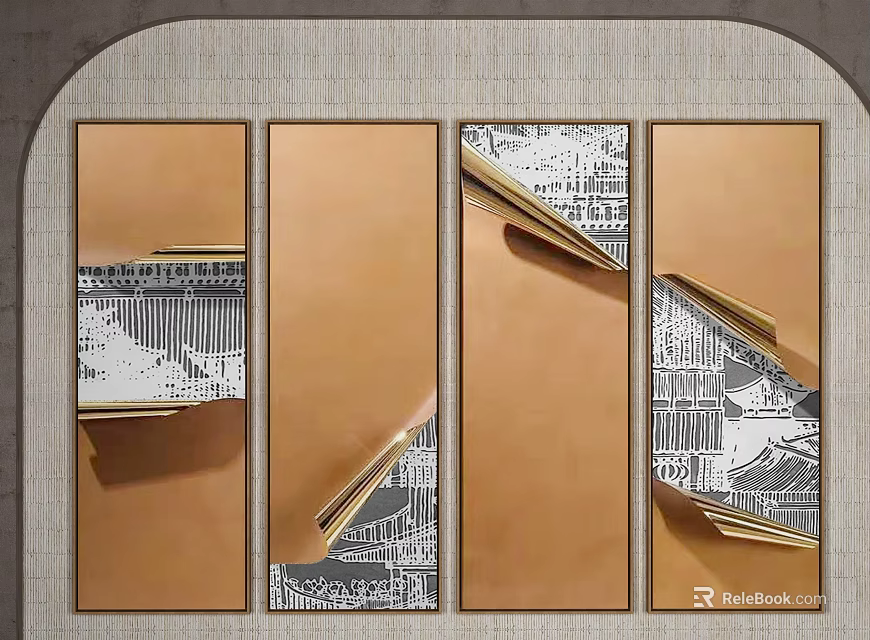 Modern Abstract Wall Art Set With Brown Background And Geometric Patterns 3d model