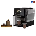 Modern Automatic Coffee Machine Essential Kitchen Appliance With Coffee Cups And Powder