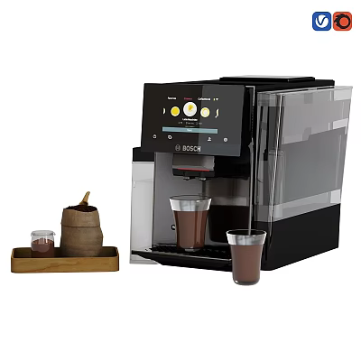 Modern Automatic Coffee Machine Essential Kitchen Appliance With Coffee Cups And Powder 3d model