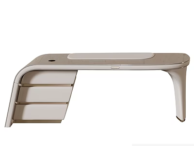 Modern Curved Desk With Smooth Surface And Open Storage Shelves 3d model