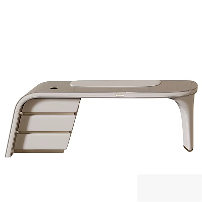 Modern Curved Desk With Smooth Surface And Open Storage Shelves 3d model