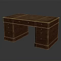 Traditional Dark Brown Wooden Desk With Multiple Drawers And Smooth Surface