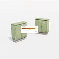 Two Green Fire Equipment Cabinets With Safety Signs For Emergency Storage