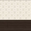 Dark Wainscoting Below Light Colored Patterned Wallpaper With Dark Doors On Both Sides 3d model