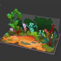 Vibrant Natural Scene With Green Plants Strawberries Colorful Flowers And Leaves
