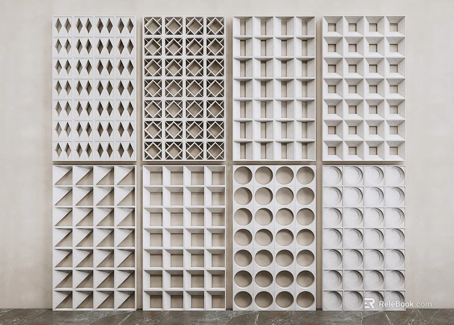 White Decorative Partition Designs Featuring Various Geometric Patterns Wall Arrangement 3d model 
