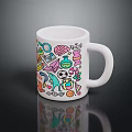 White Ceramic Mug With Colorful Various Icons And Decorative Surface Patterns 3d model