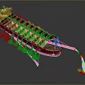 Wooden Ship With Green Red Hull Conveyor Pipe And Deck Compartments Transporting Material 3d model