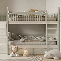 Kids Room Interior With Bunk Bed Desk Chair Storage Cabinets And Stuffed Toys