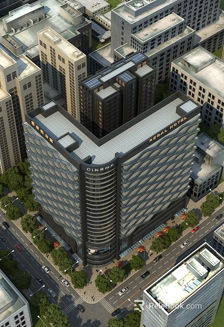 Central Tower Modern Office Building With Glass Facade In Urban High Rise Setting 3d model 