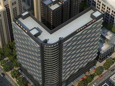 Central Tower Modern Office Building With Glass Facade In Urban High Rise Setting 3d model