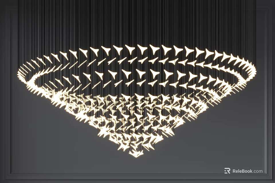 Elegant Modern Geometric Chandelier With Layered Metal Frame And Illuminated Triangular Shapes 3d model 