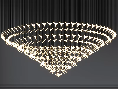 Elegant Modern Geometric Chandelier With Layered Metal Frame And Illuminated Triangular Shapes 3d model