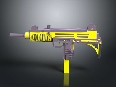 Detailed Yellow And Purple Toy Gun Model With Barrel Grip And Trigger Components 3d model