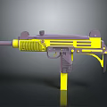 Detailed Yellow And Purple Toy Gun Model With Barrel Grip And Trigger Components