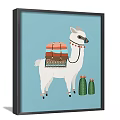 Two Framed Llama Decorative Wall Art With Cactus And Blue Background