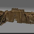 Detailed Architectural Model Of Traditional Earthen Structure With Rocky Mountain Walls And Entrance