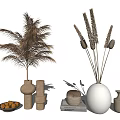 Brown and White Vases With Grass Spike Plants Cylindrical Decorations Books Bowls Small Beige Vase