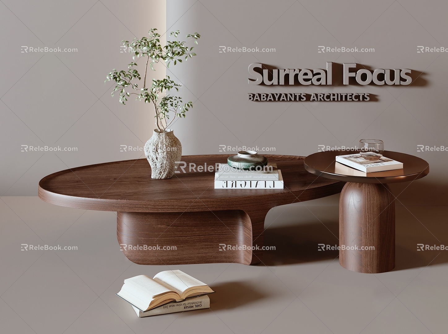 Quiet Ancient Style Tea Table Vase Books 3d model