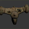 Ancient Carved Totem Sculpture With Ornate Top And Circular Side Ornaments