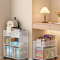 Cozy Study Room Interior With White Grid Shelves Books Backpack And Table Lamp 3d model