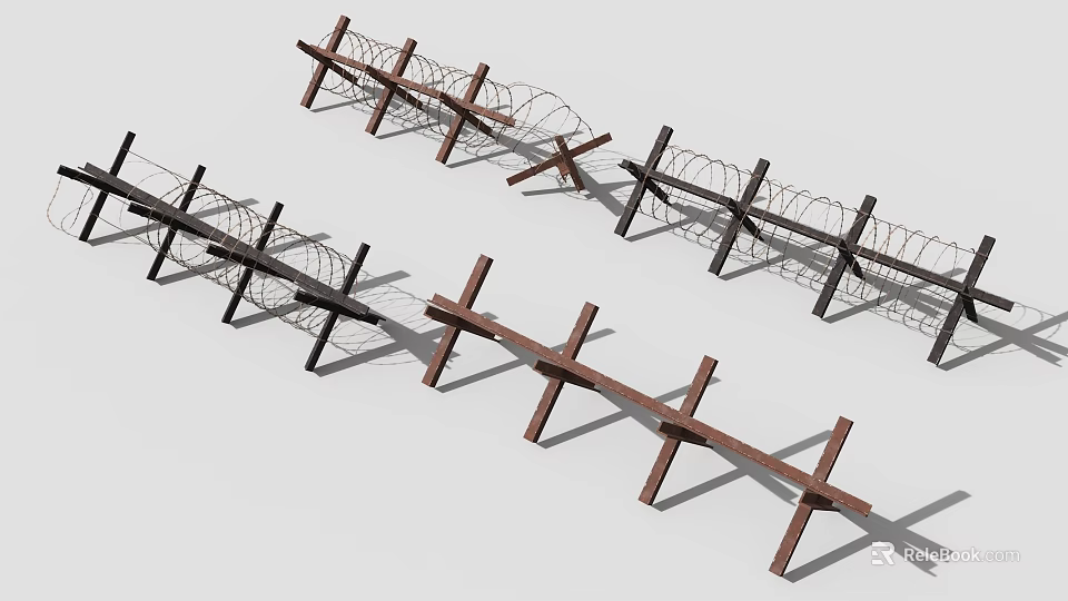 Sturdy Road Facilities With Wooden Fences And Barbed Wire For Safety 3d model 