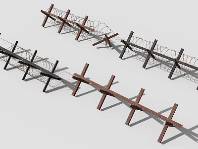 Sturdy Road Facilities With Wooden Fences And Barbed Wire For Safety 3d model