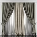 Elegant Gray Linen Curtains With Double Layer Design And Tiebacks For Home Window 3d model
