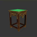 Traditional Carved Wooden Stool with Green Square Top and Decorative Legs