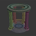 Ornate Stone Circular Pedestal Structure With Columns Decorative Trim and Steps