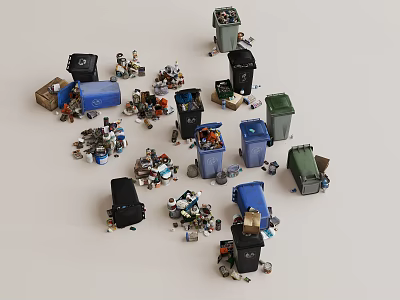 Kitchen Waste Bins As Essential Utensils For Sorting Plastic Paper And Metal Garbage 3d model