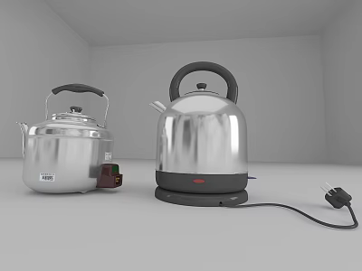 Modern Stainless Steel Kitchen Appliances With Electric Kettle And Rice Cooker 3d model