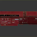 Red Control Panel Console Featuring Multiple Screens And Control Buttons On Modern Sleek Red Body