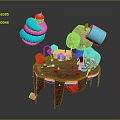 Colorful Commercial Food Service Equipment With Pink Blue Cups And Chocolate Drizzle On Table