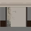 Chinese Style Sofa Background Wall With Tree Branch Bird Pattern And Wooden Trim 3d model