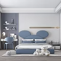 Cozy Kids Room Interior With Blue Mickey Mouse Ears Headboard And Stuffed Teddy Bears