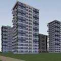 Modern High Rise Residential Buildings With Glass Facade Balconies Surrounding Trees And Evening Lighting