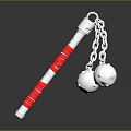 Traditional Martial Arts Weapon With Red White Pole And Silver Chain Metal Balls