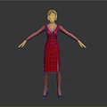 Female Character In Red Dress With Arms Outstretched On Gray Black Gradient Background