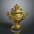 Vintage Golden Decorative Ornament Set With Intricate Carvings And Handles