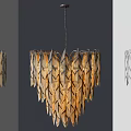 Elegant Modern Leaf Shaped Chandelier With Golden Metal Leaves And Hanging Light Fixture