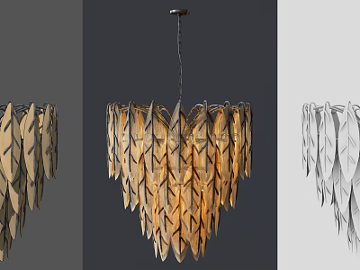 Elegant Modern Leaf Shaped Chandelier With Golden Metal Leaves And Hanging Light Fixture 3d model