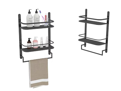 Black Multi Layer Hardware Tools Wall Mounted Storage Shelves With Towel Holder 3d model
