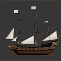 Vintage Wooden Sailing Ship Model With White Sails And Detailed Design