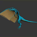 Blue And Yellow Dragon Character With Large Wings Standing On Dark Surface With Reflection