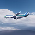 Blue and Green Passenger Airplane Flying Under Blue Sky With Blue Wings and White Clouds