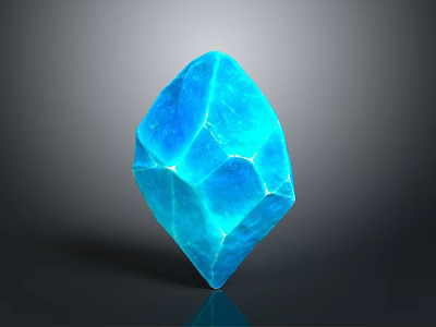 Blue Carved Sculpture with Geometric Facets and Shiny Reflective Surface on Gray Background 3d model