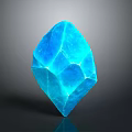 Blue Carved Sculpture with Geometric Facets and Shiny Reflective Surface on Gray Background